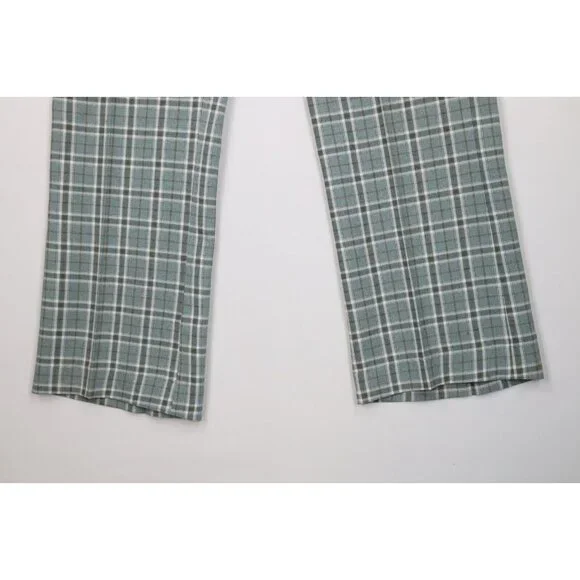 Vtg 70s Rockabilly Mens 34x32 Knit Wide Leg Bell Bottoms Chino Pants Plaid USA